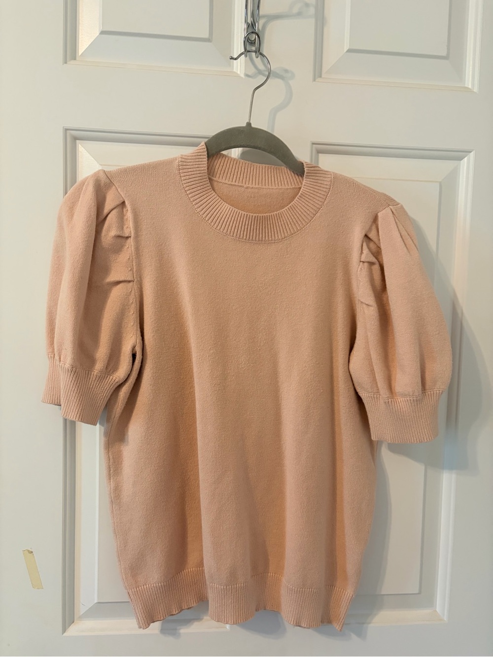 Peach Puff Sleeve Knit Sweater